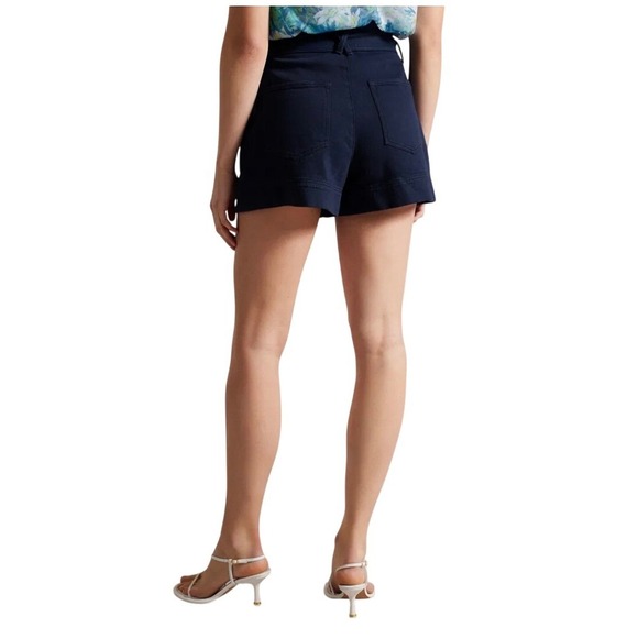 Ted Baker London Danikii High Waisted Denim Shorts Navy Blue Tie Waist Size 32 - Picture 3 of 16